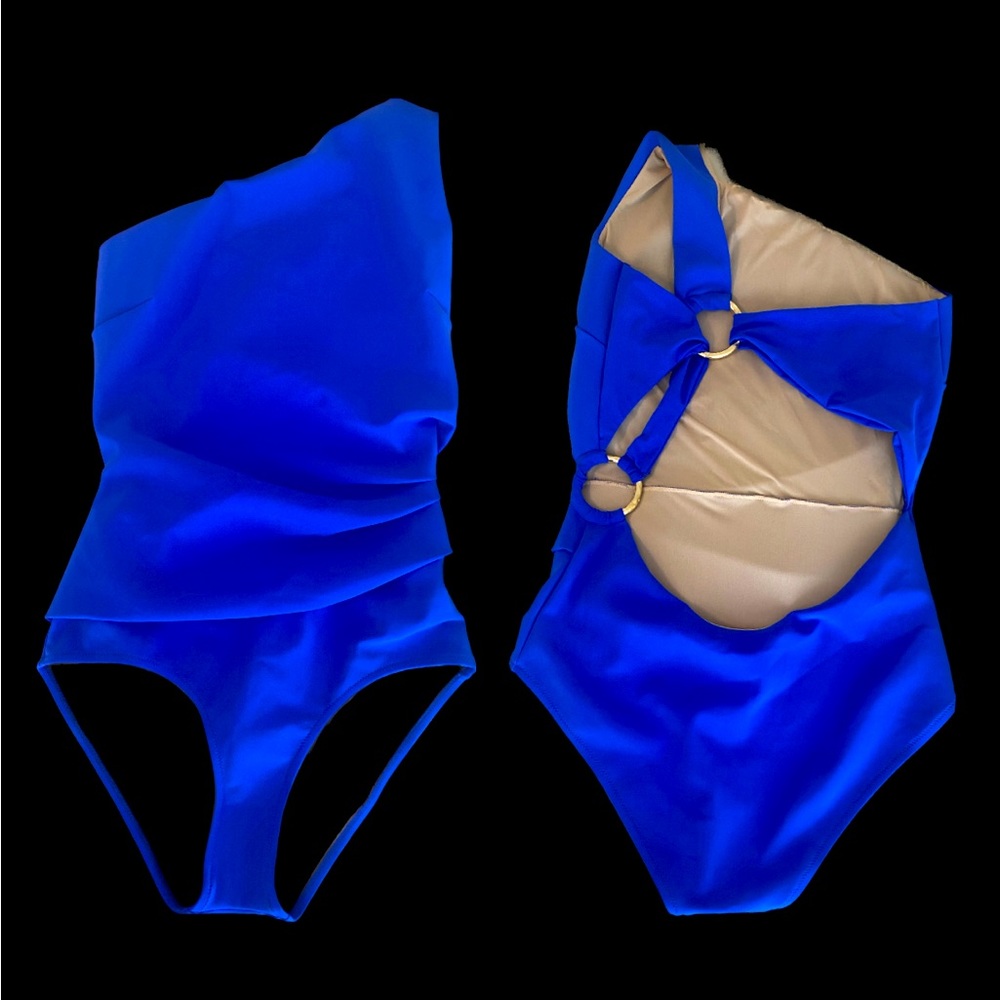 RARE NWOT Chiara Boni La Petite Robe designer swimsuit cutout gold rings Sz 10